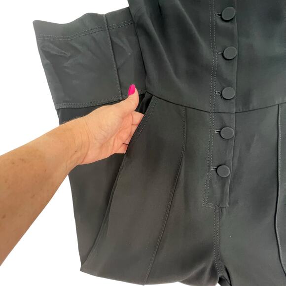 Derek Lam 10 Crosby Size 2 Button Front Cropped Jumpsuit Black Crepe Wide Leg - Picture 8 of 16